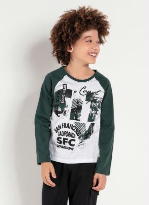 Camiseta Infantil (Verde e Branco) Mangas Raglan