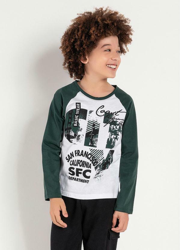 Camiseta Infantil (Verde e Branco) Mangas Raglan