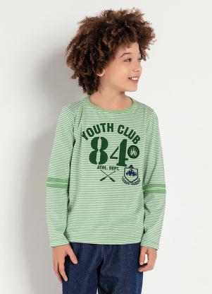 Camiseta Infantil (Verde Listrada) Manga Longa