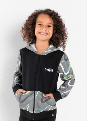 Casaco Infantil (Preto) com Bolsos e Bordado