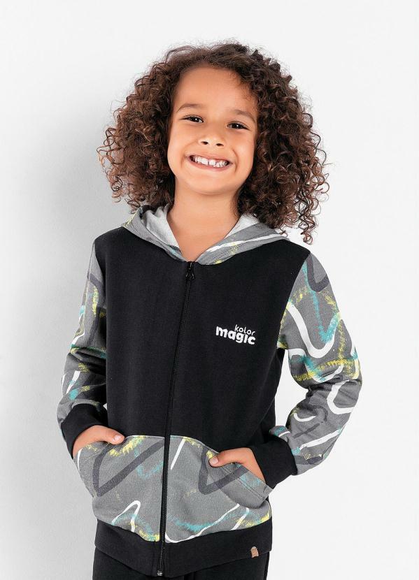 Casaco Infantil (Preto) com Bolsos e Bordado