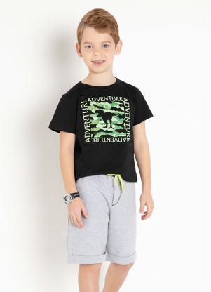 Conjunto Infantil Camiseta (Preta) Bermuda (Cinza) Conjunto Infantil Camiseta (Preta) Bermuda (Cinza)