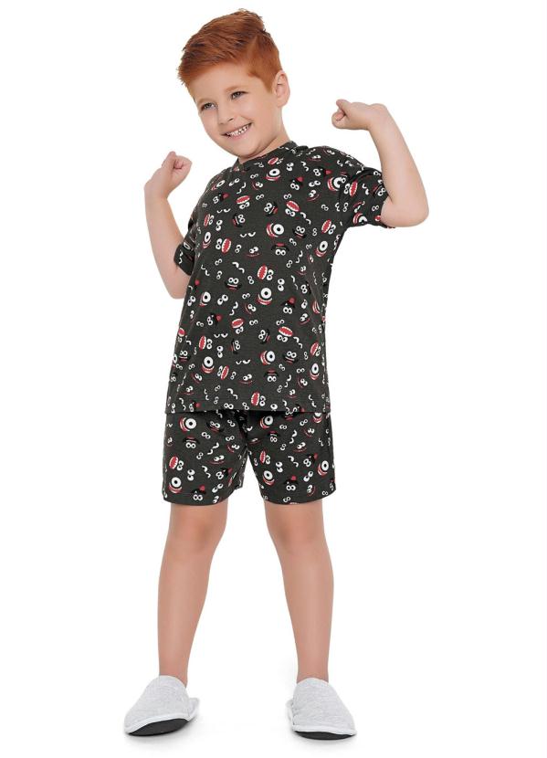 Conjunto Pijama Curto Estampado Monsters Cinza - Fakini Kids