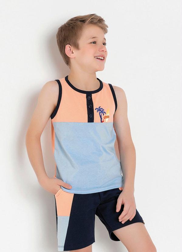 Regata Infantil (Coral e Azul) com Aplique Regata Infantil (Coral e Azul) com Aplique