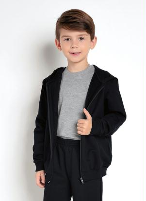 Jaqueta (Preta)Infantil Unissex com Capuz e Z�per