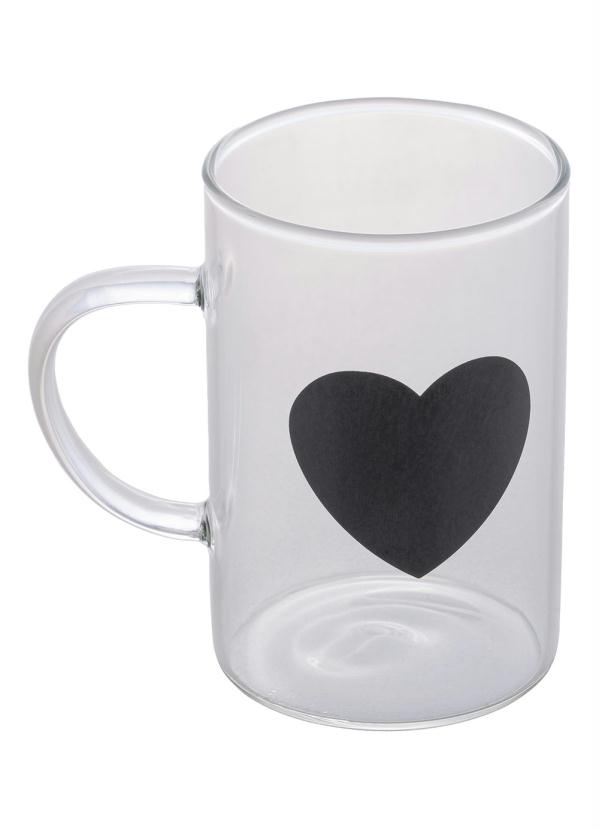 Caneca Cora��o (Preto) em Vidro 280 Ml