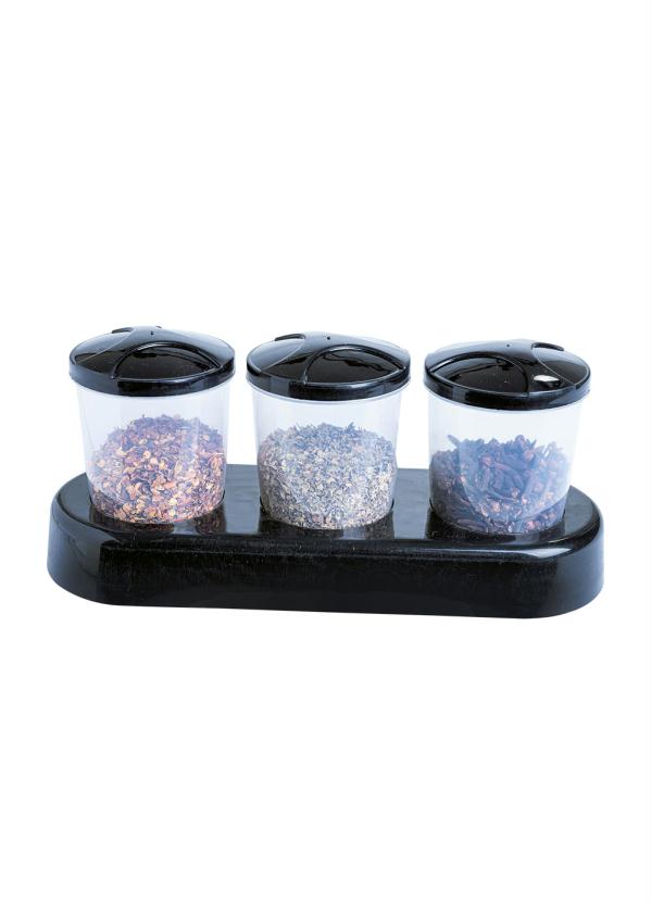 Kit Potes Condimentos com Suporte 3 Pe�as