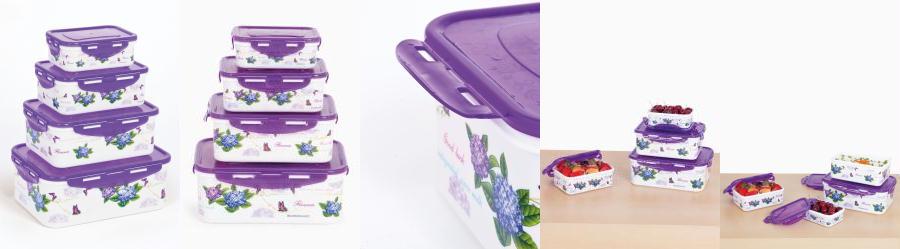 Kit Potes Retangulares Floral Roxo 4 Pe�as