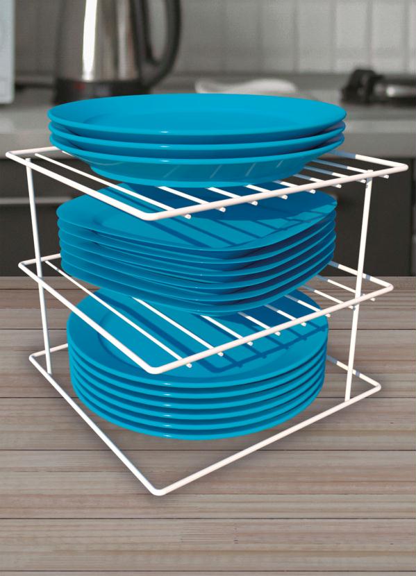 Organizador de Pratos Quadrado (Branco) 3 Andares