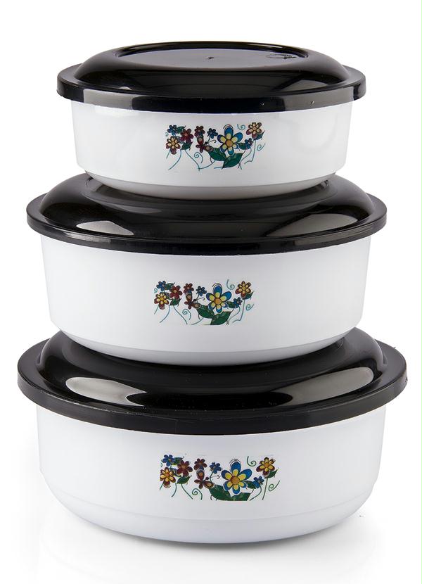 Kit 3 Potes Redondos com Tampa (Branco)