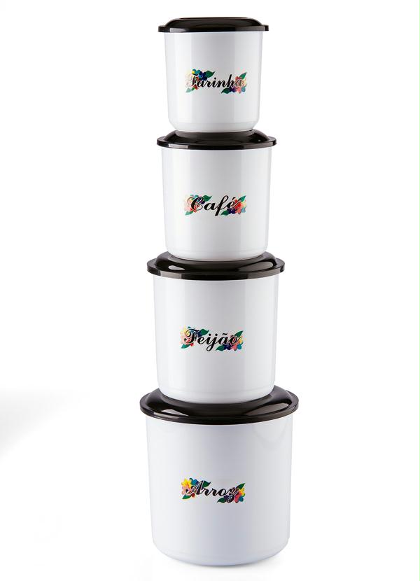 Kit Potes Mantimentos Branco e Preto (4 Pe�as)